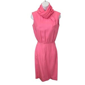 Elegant BH Wragge Sz 12 Raw Pink Silk Sleeveless Dress & Scarf Vintage 1962